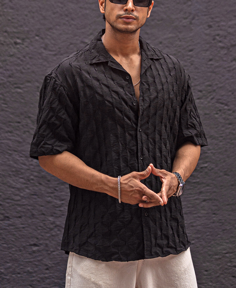 Black Oversized fit Structured Half Sleeves Shirt
