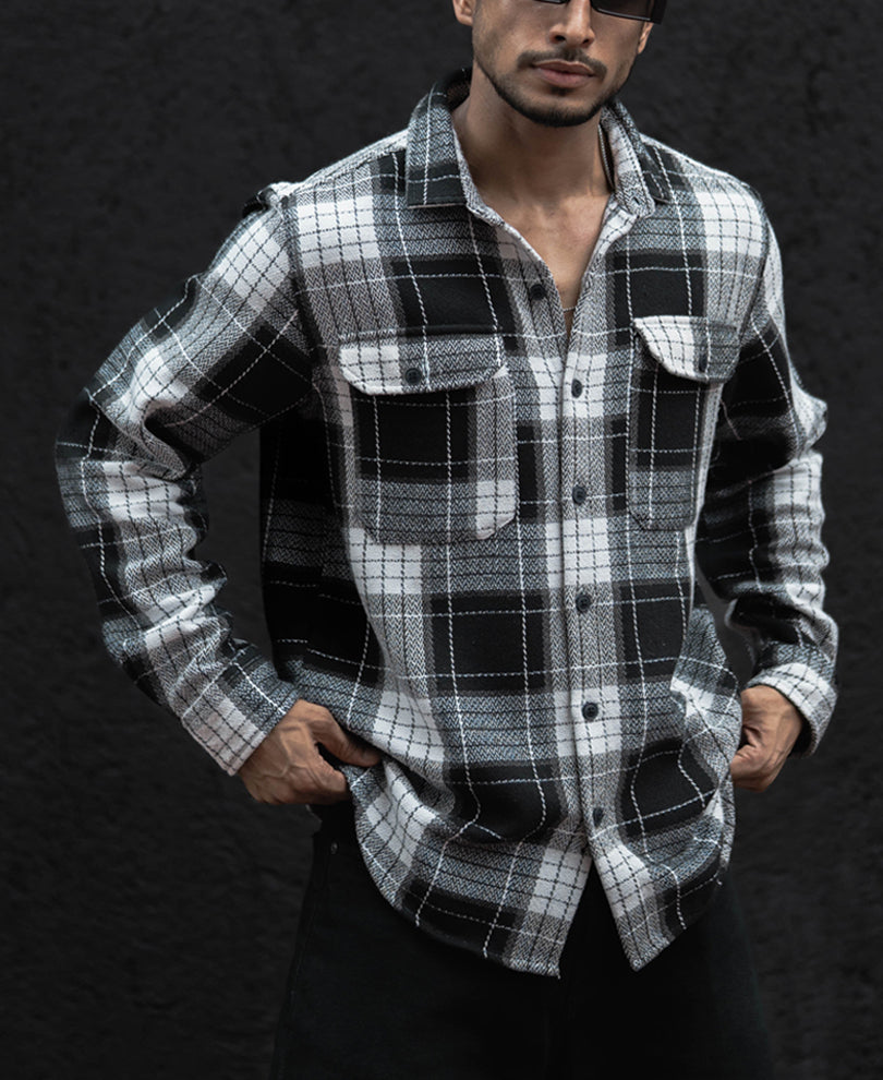 Black And White Checks Regular Fit Full Sleeves  Shirt
