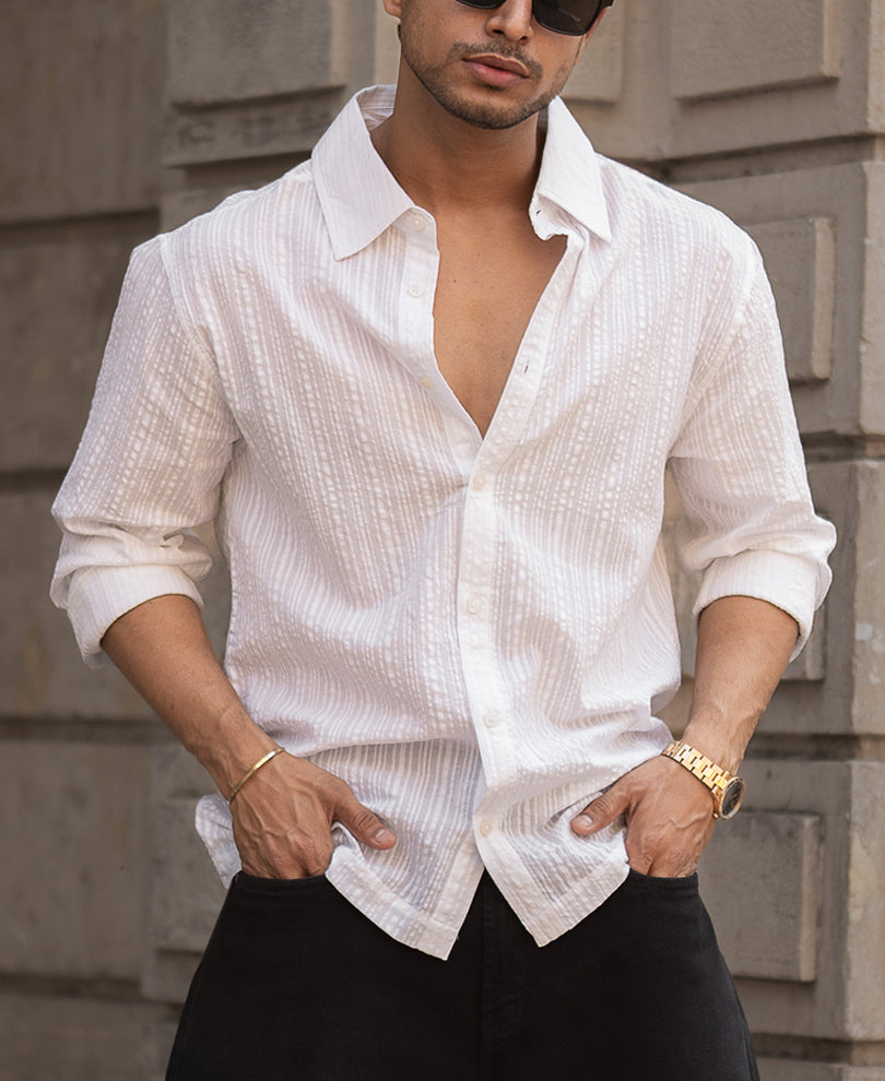 White Striped Regular Fit Full Sleeve Shirt