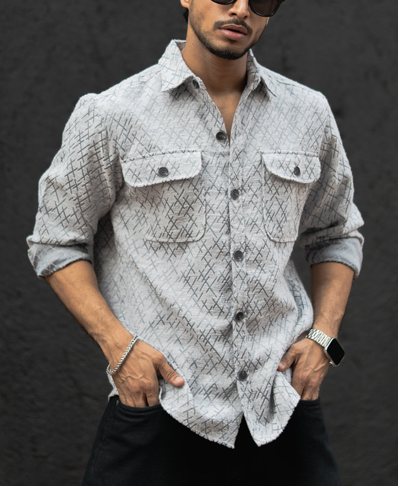 Light Grey Full Sleeves Regular Fit Shirt