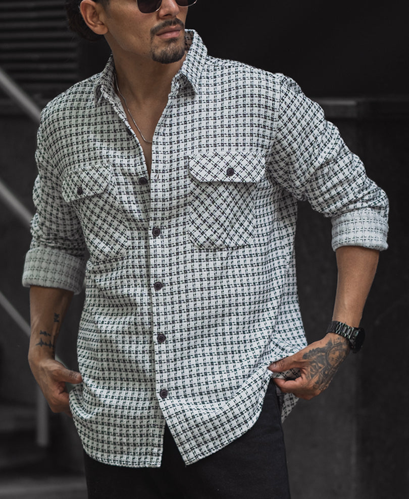 White And Black Small Checks Regular Fit Full Sleeves Shirt