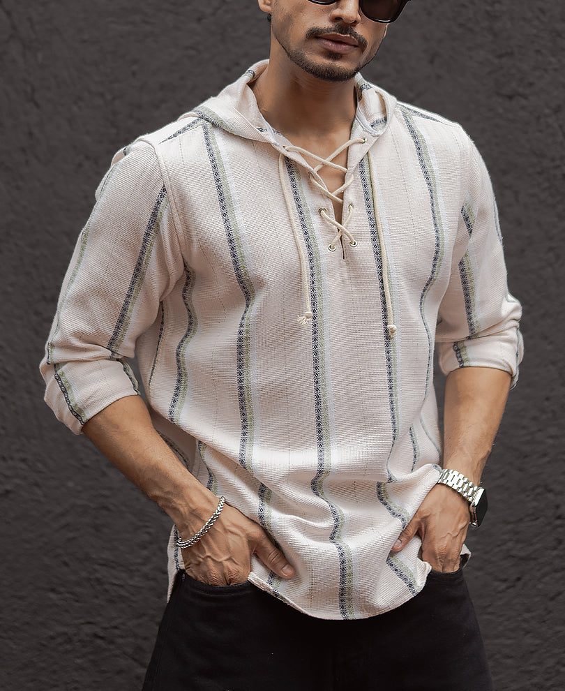 Multi Colour Stripe Full Sleeves Regular Fit Kurta Style Shirt