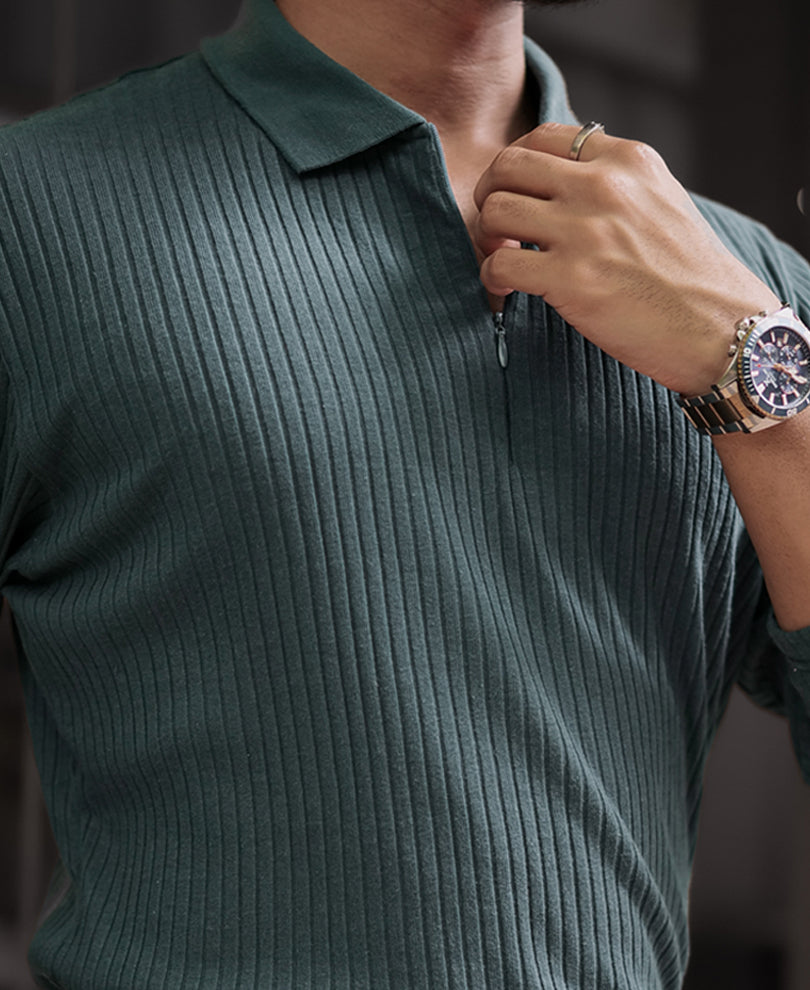 Green Regular Fit Full Sleeves Tshirt