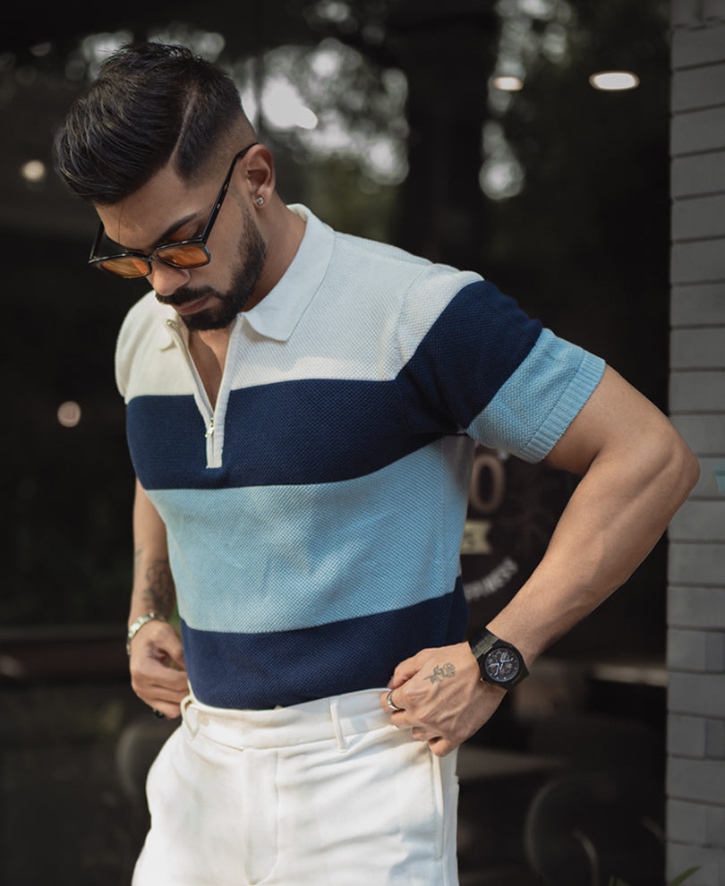 Multi Colour Knits Regular Fit Half Sleeves Tshirt