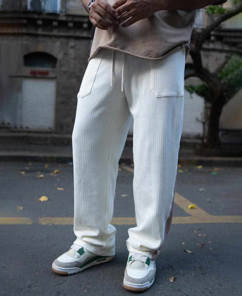 Cream And Beige Baggy Fit Track Pant