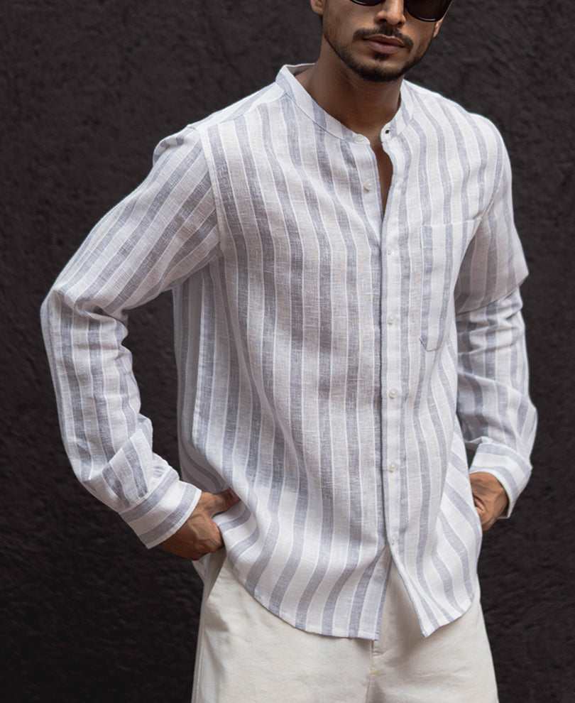 White And Grey Regular Fit Full Sleeves  Shirt