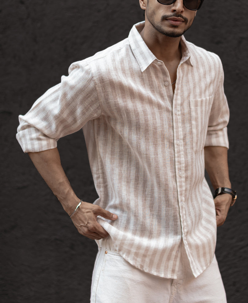 Beige Regular Fit Full Sleeves Shirt