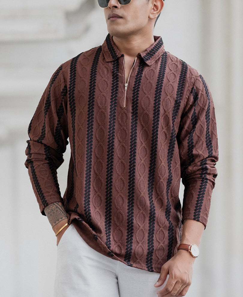 Brown Structured Stripe Shirt