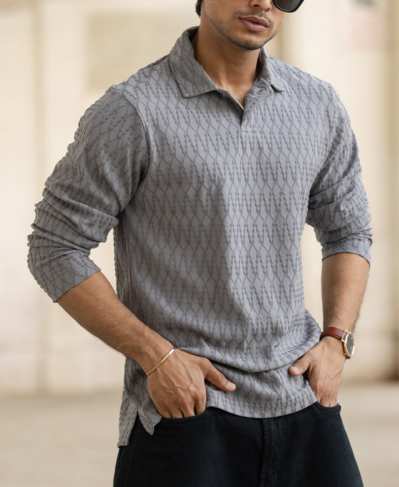 Grey Structured Regular Fit T-Shirt