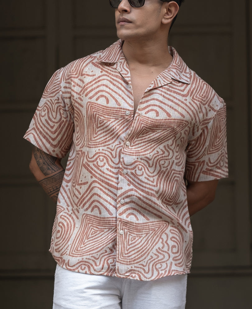 Rust Brown Oversized Half Sleeve Shirt