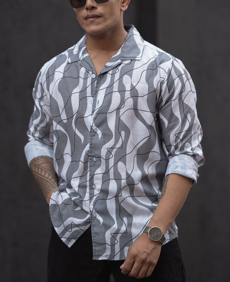 Light Grey Regular Fit Full Sleeves Shirt