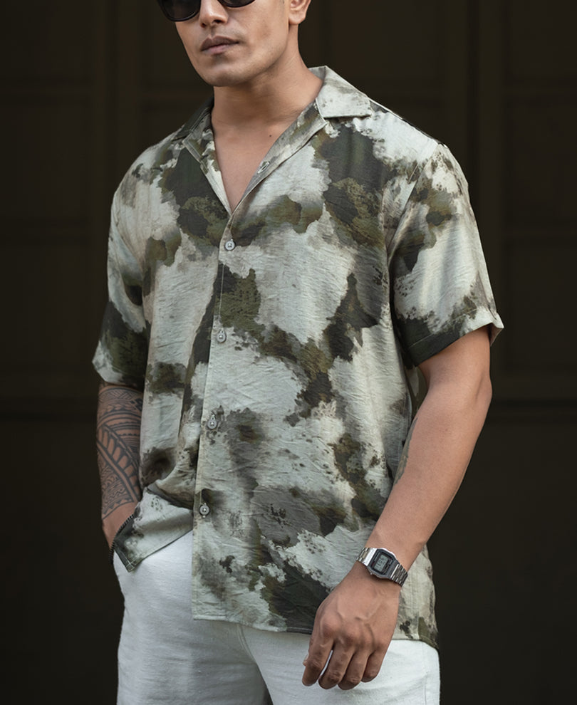Olive Regular Fit Half Sleeves Shirt
