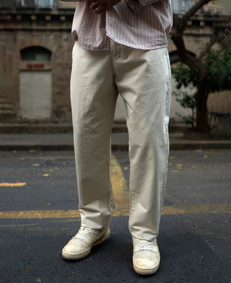 Cream Regular Fit Cotton Pants