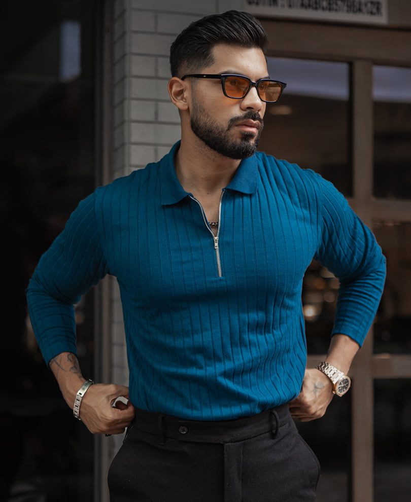 Royal Blue Regular Fit Full Sleeves T-Shirt