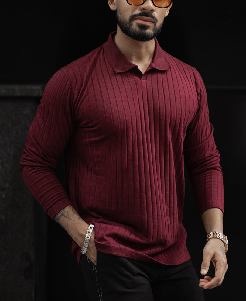 Wine Regular Fit Full Sleeves T-Shirt