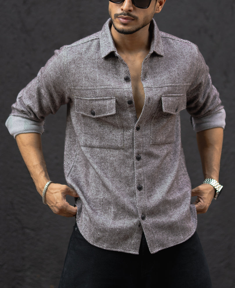 Dark Brown Regular Fit Structured Full Sleeves Shirt