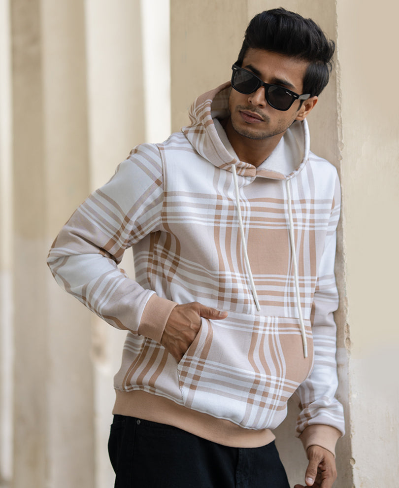 Off-White And Beige Regular Fit Hoodie Style T-Shirt