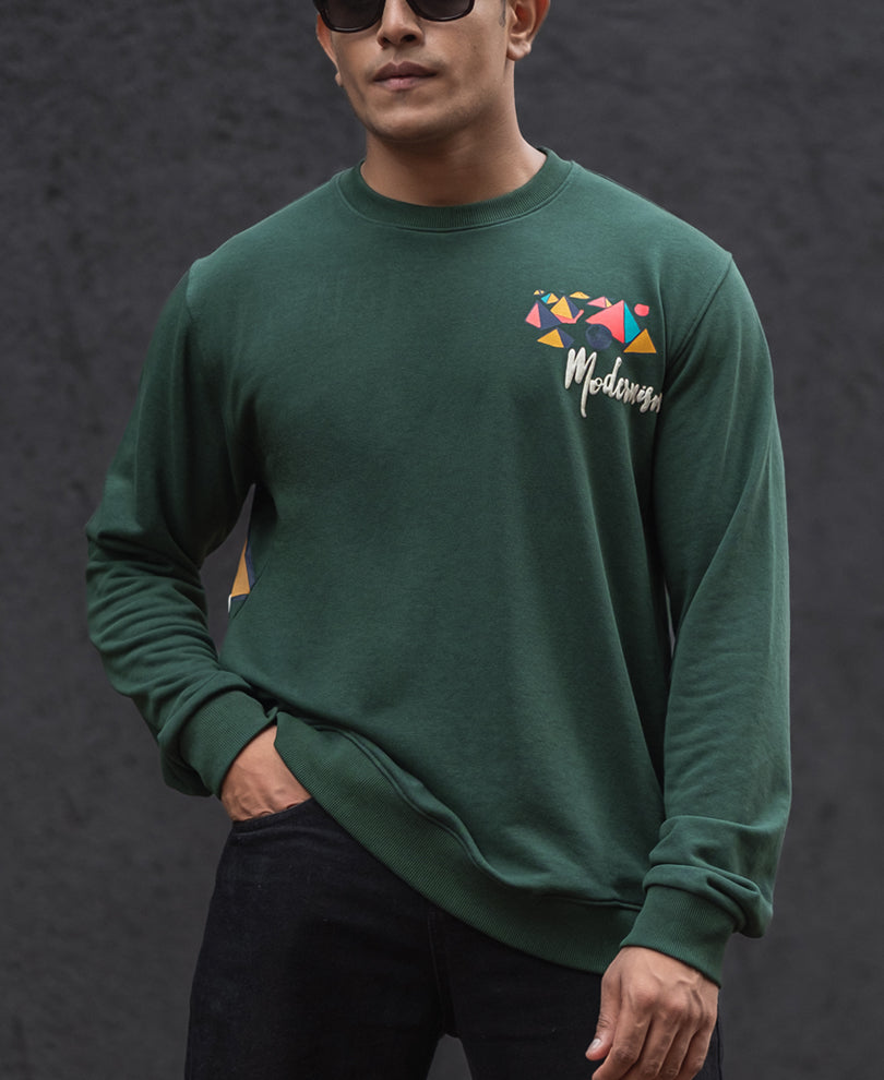 Green Regular Fit Full Sleeves Printed T-Shirt