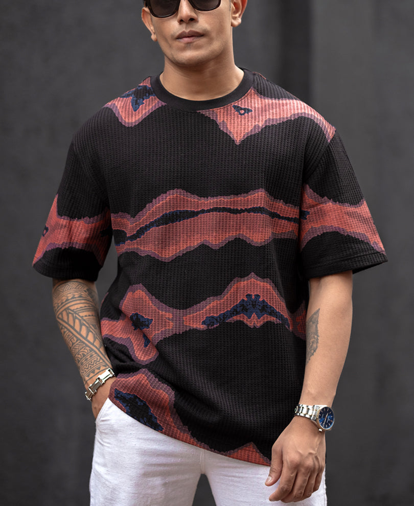 Black Waffle Oversized Half Sleeves T-Shirt