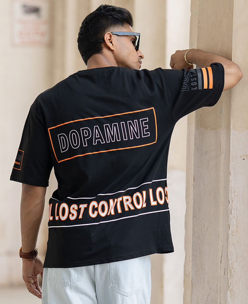 Black Oversized Half Sleeves Printed T-Shirt