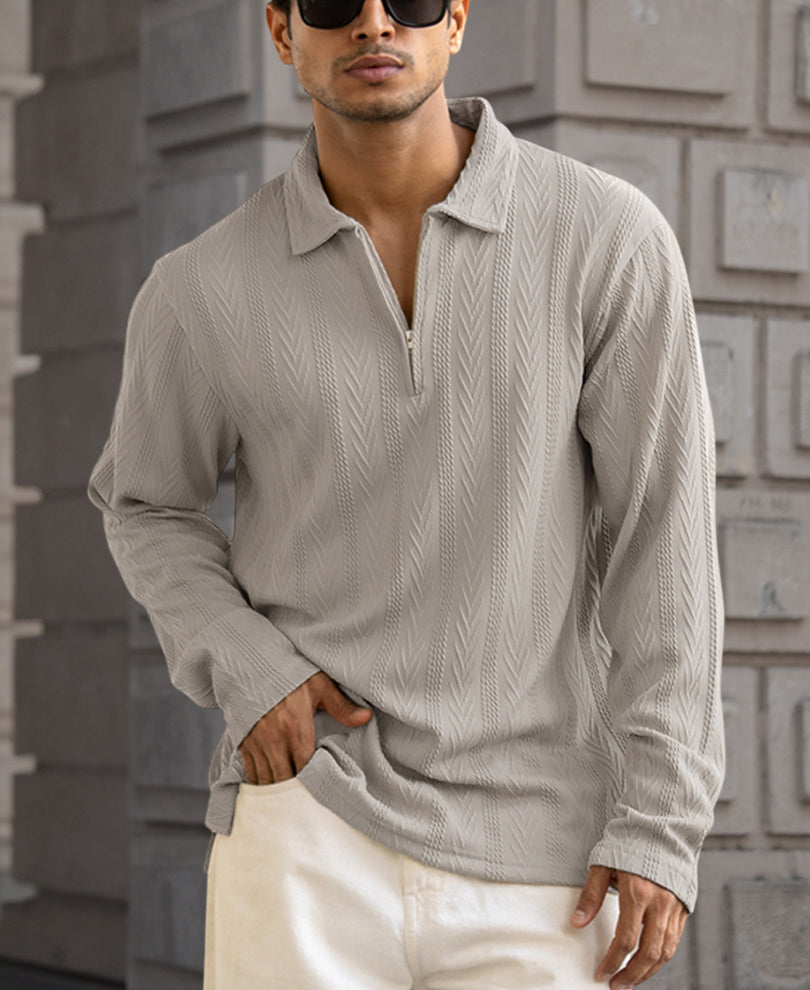 Grey Quarter Zip Polo T-Shirt