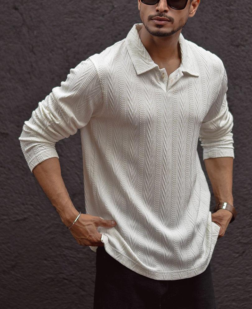 White Structured Regular Fit T-Shirt