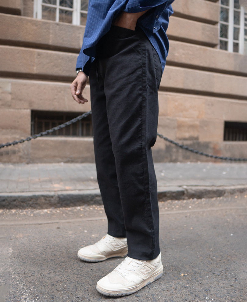 Black Linen Regular Fit Pant