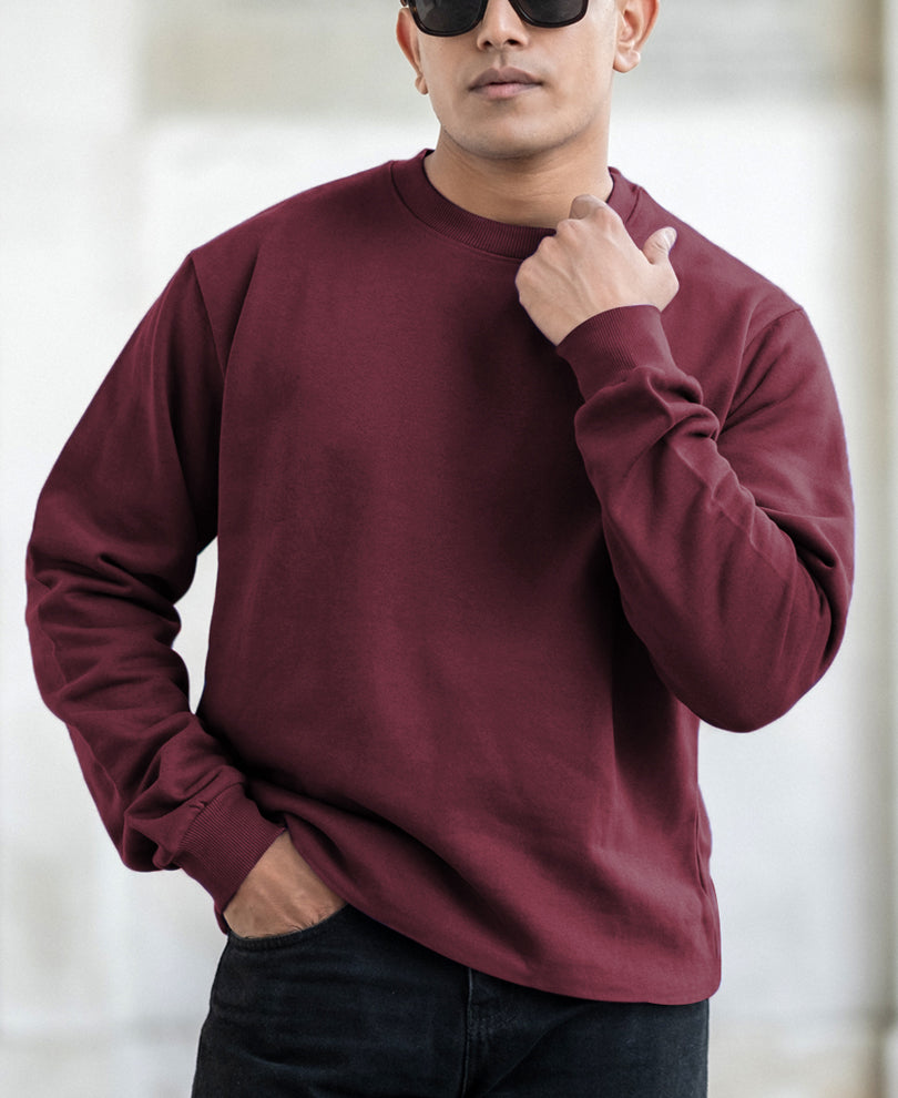 Maroon Basic Round Neck Regular Fit Full Sleeves T-Shirt
