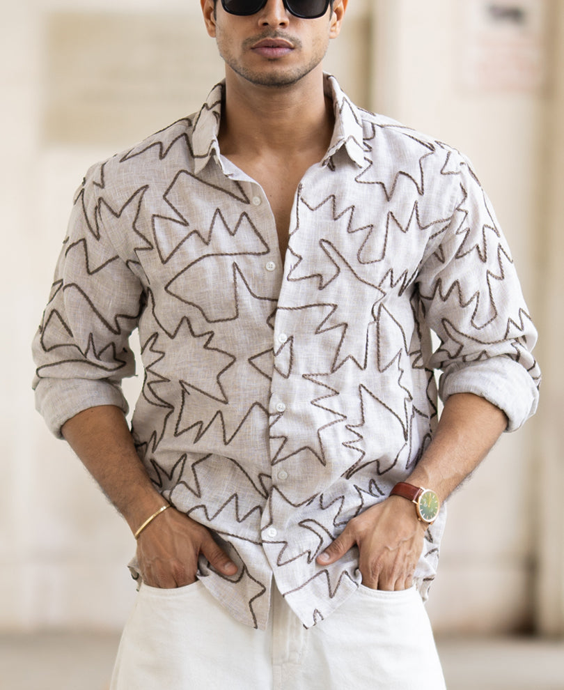 Natural Embroidery Regular Fit Full Sleeves Shirt