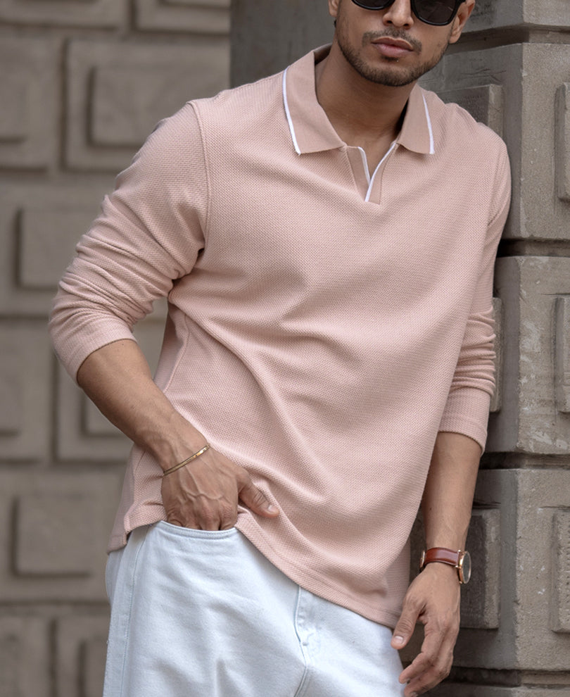 Dusty Peach Knitted Polo T-Shirt