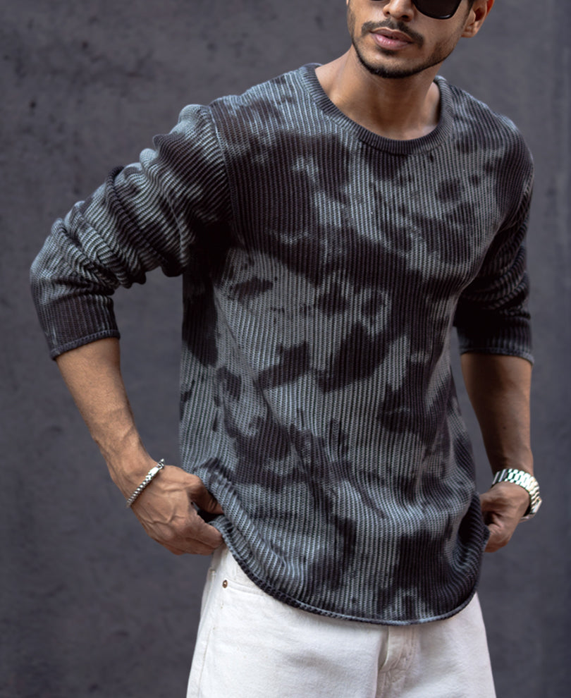 Black Knits Regular Fit Full Sleeves T-Shirt