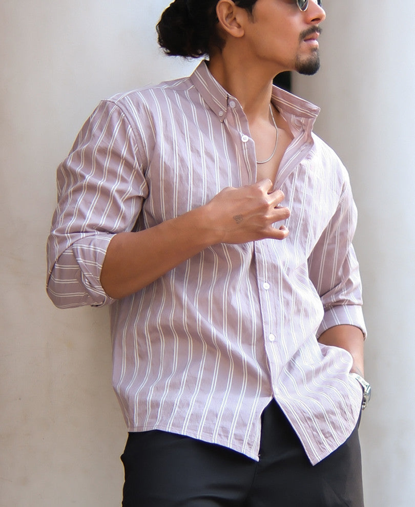 Light Onion Stripes Regular Fit Full Sleeves Shirt