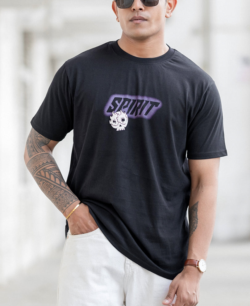 Black Contrast Print T-Shirt