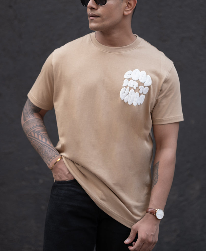 Camel Printed Regular Fit Half Sleeves T-Shirt