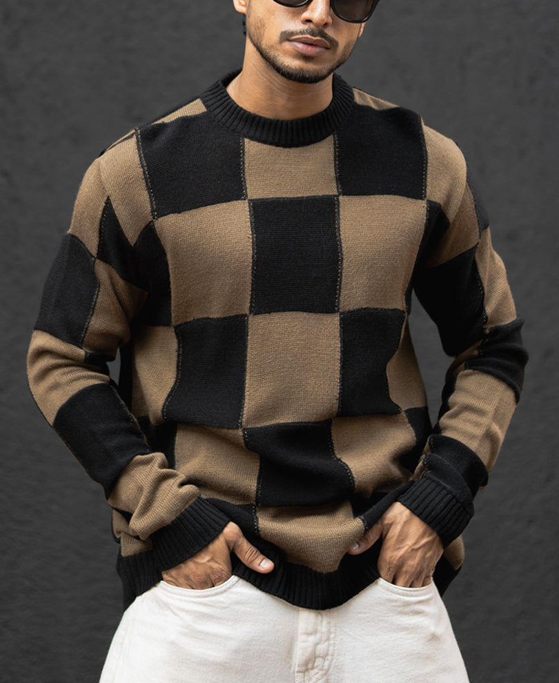 Black And Brown Checks Regular Fit Full Sleeves T-Shirt