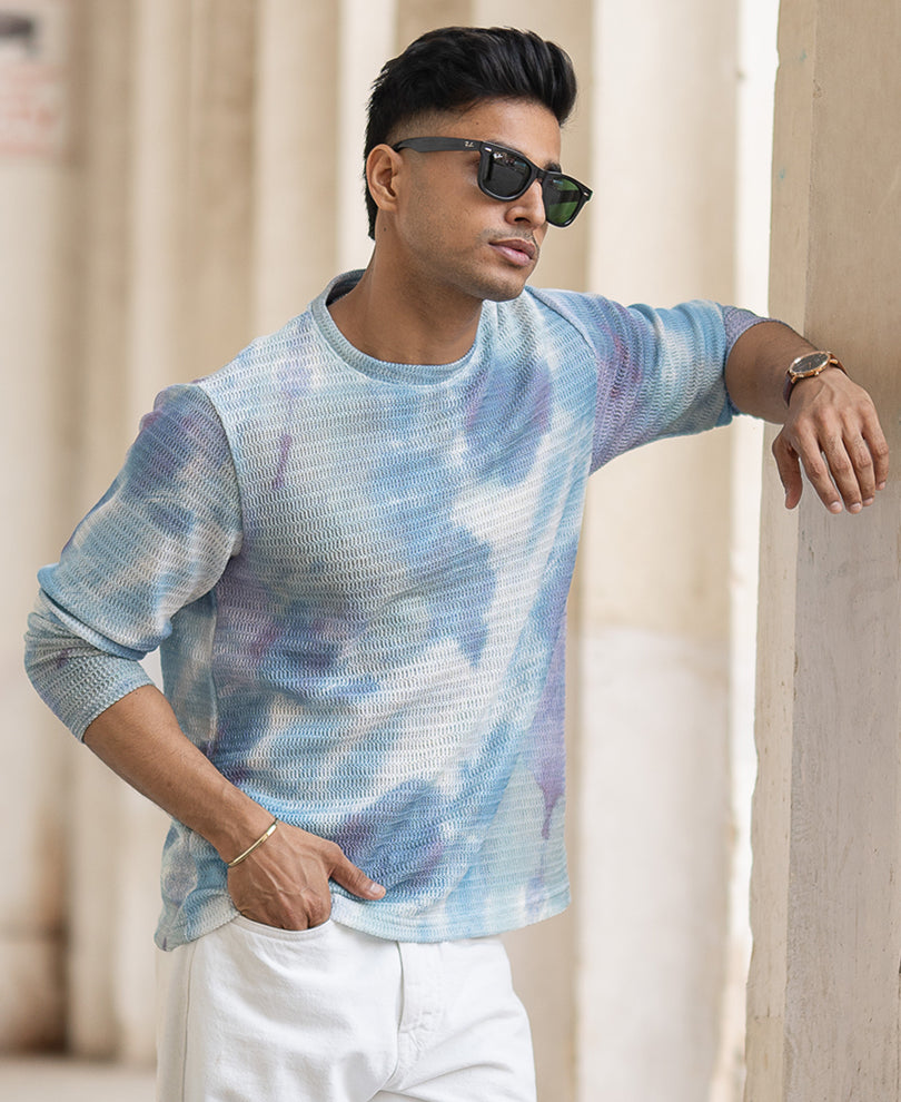 Multi Colour Tie Dye Print Regular Fit Full Sleeves T-Shirt