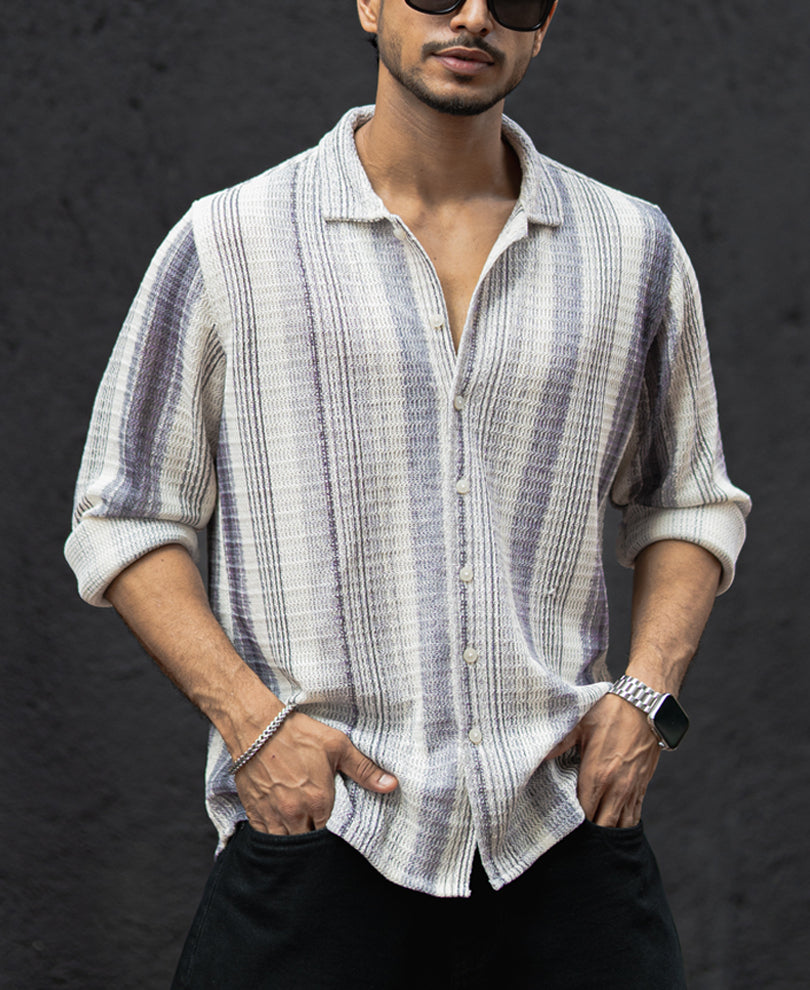 White And Grey Full Sleeves Regular Fit Shirt
