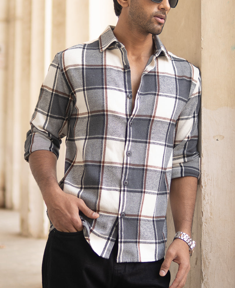 Dark Grey Flannel Checks Shirt