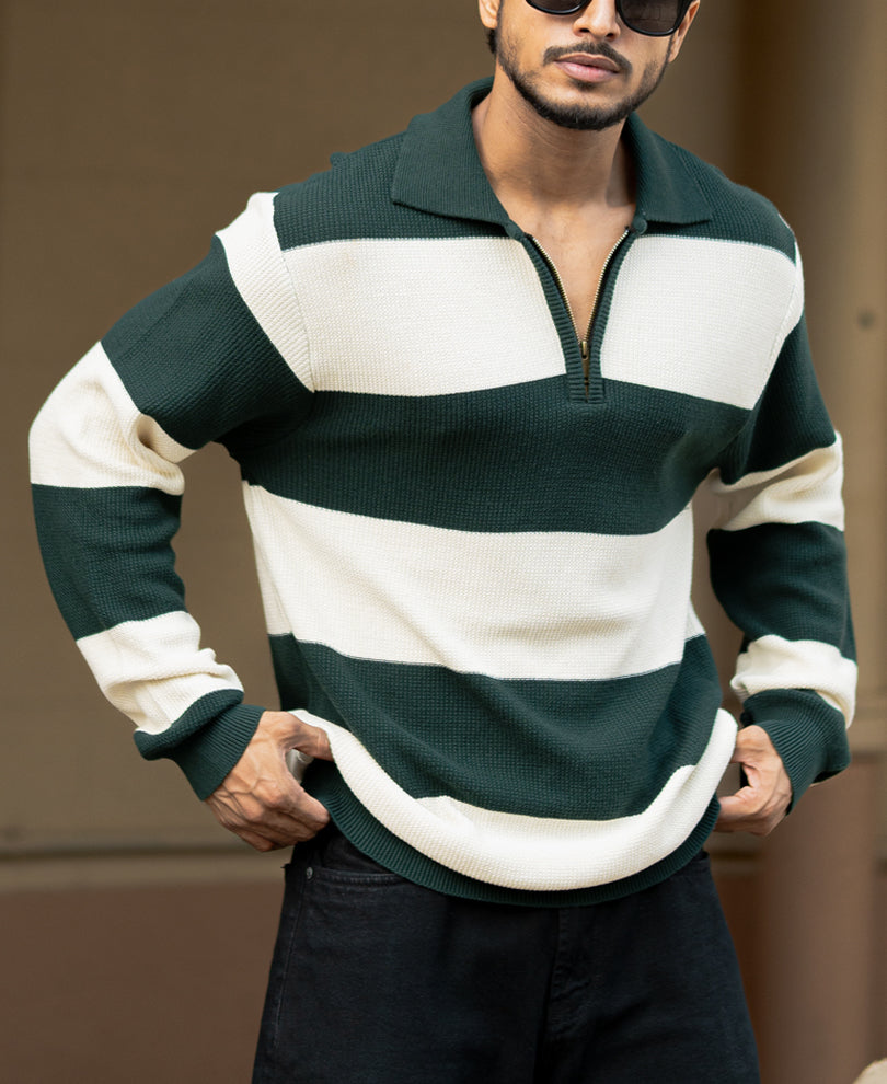 Bottle Green And Butter Regular Fit Full Sleeves T-Shirt