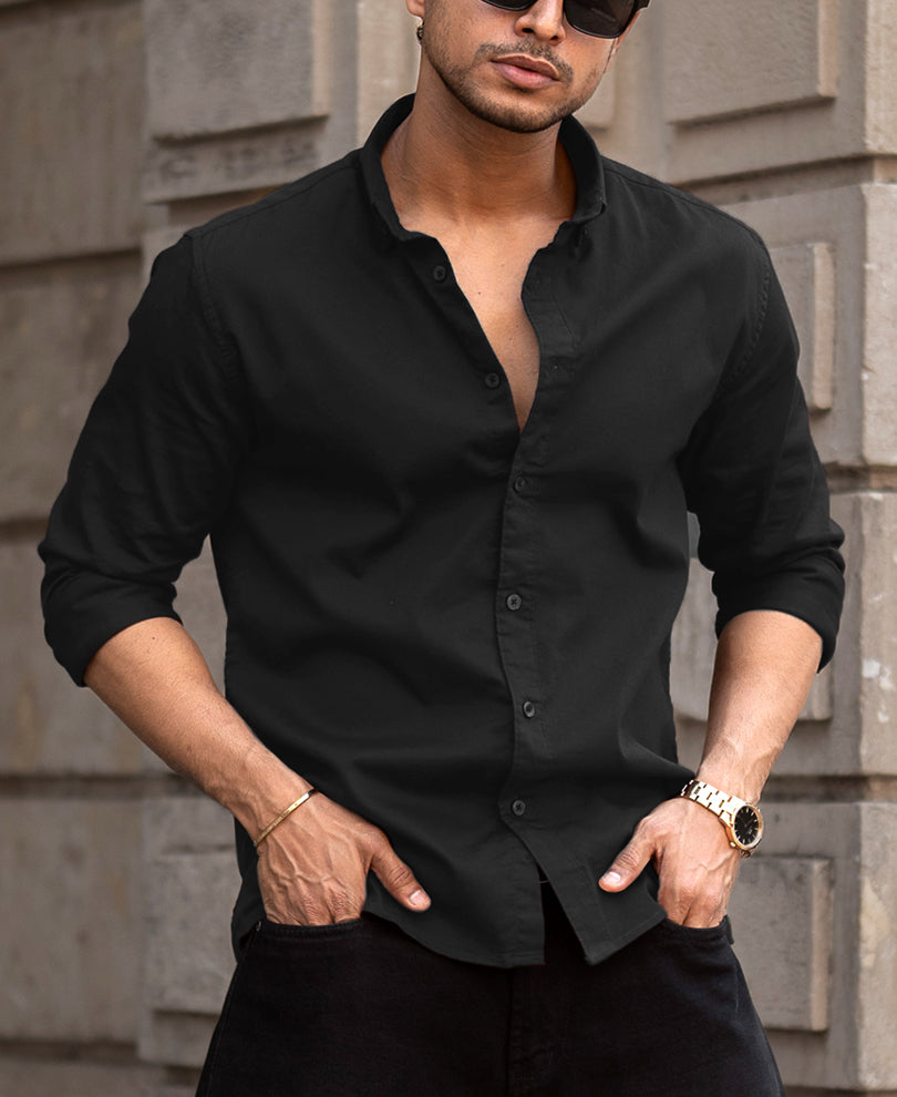 Basic Black Regular Fit Full Sleeves Shirt