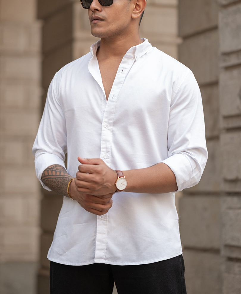 Basic White Regular Fit Full Sleeves Shirt