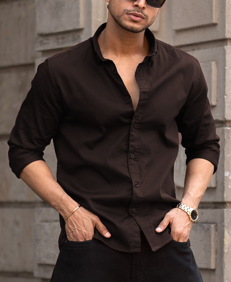 Basic Brown Regular Fit Full Sleeves Shirt
