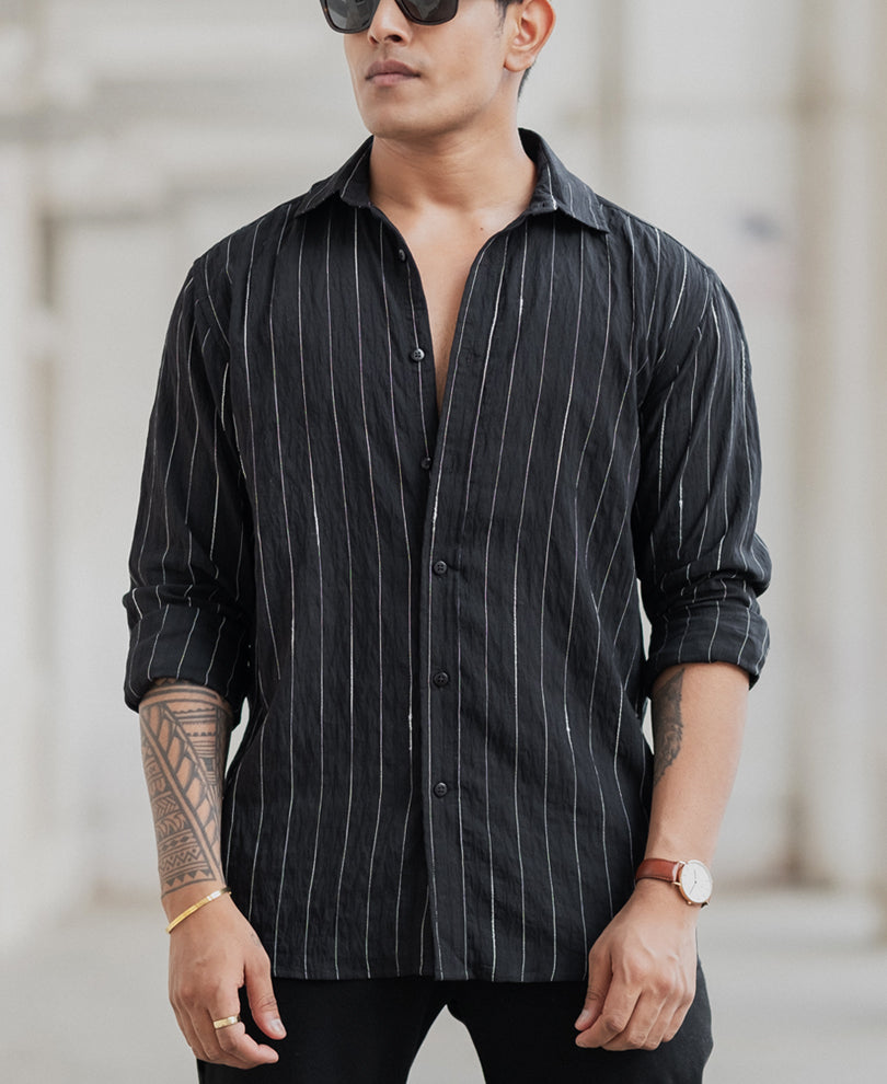 Black Striped Flowy Shirt