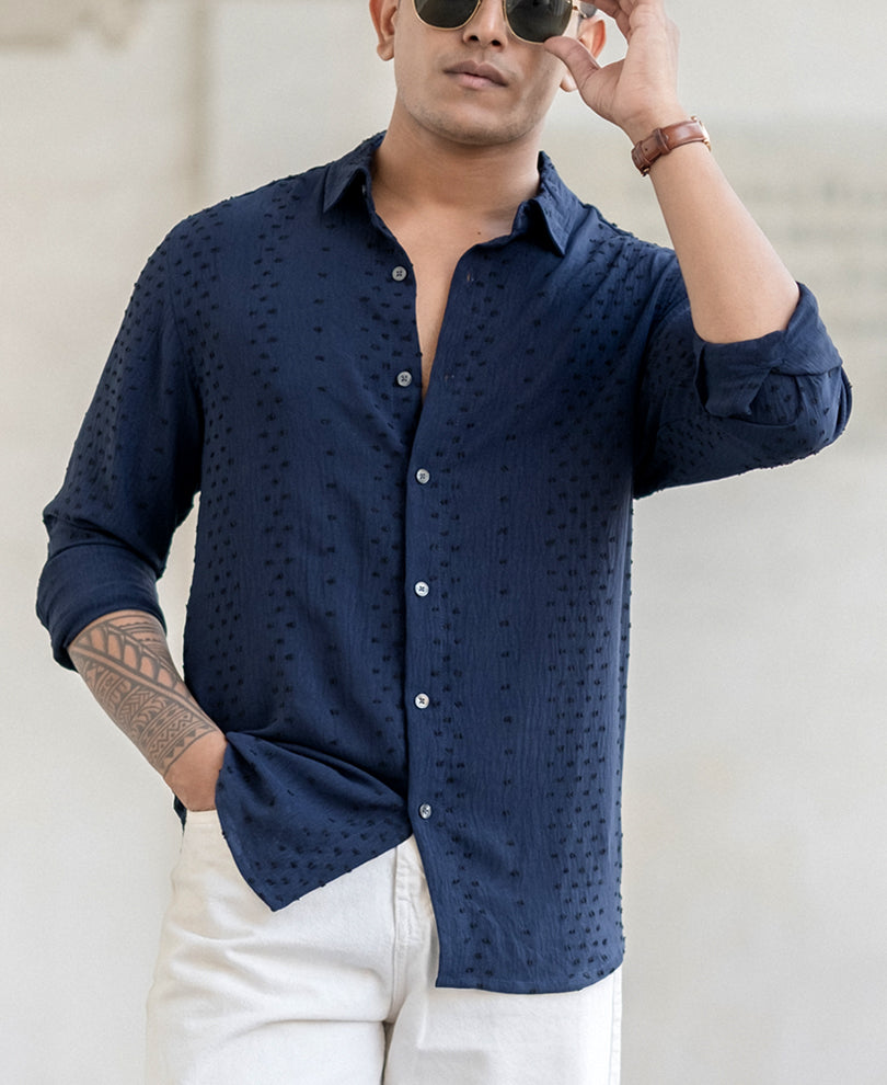 Navy Structured Flowy Shirt