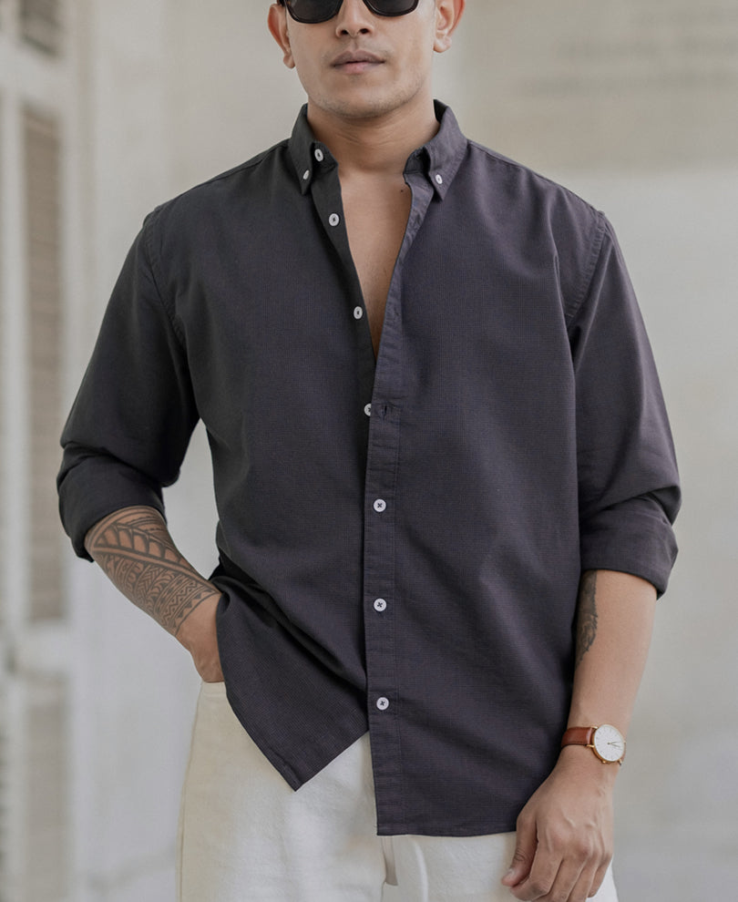 Dark Grey Micro Checks Shirt