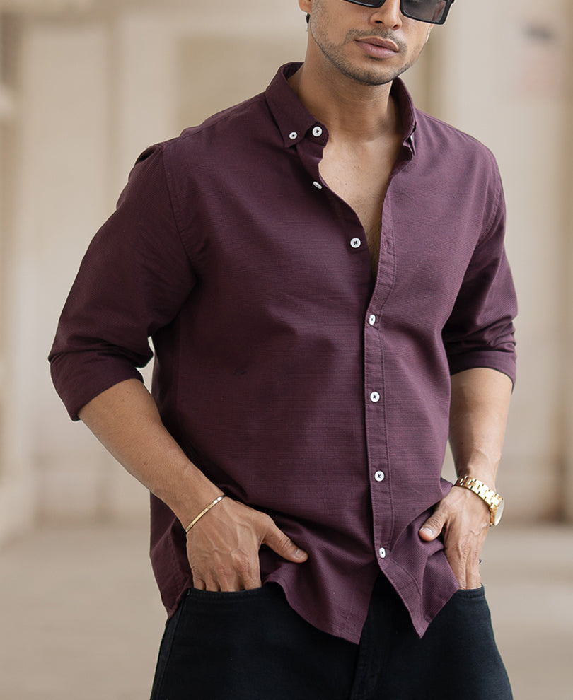 Wine Micro Checks Shirt