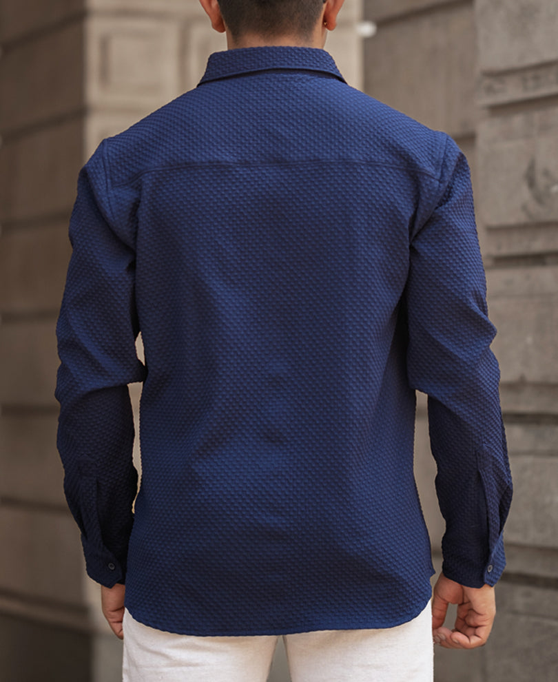 Navy Blue Structured Regular Fit Shirt