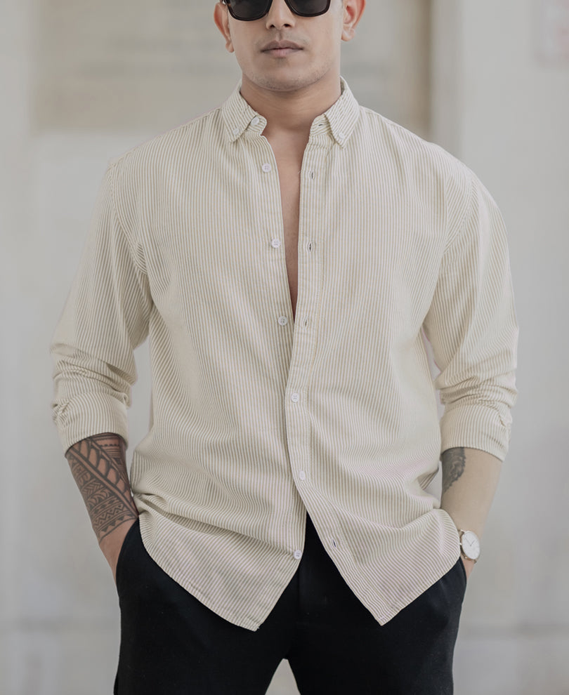 Beige Striped Oxford Shirt