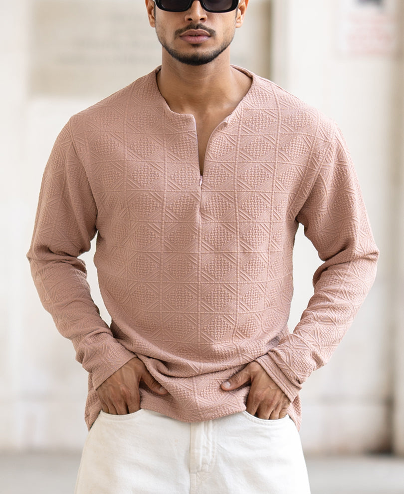 Beige Regular Fit Structured T-Shirt