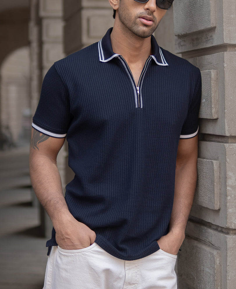 Navy Structured Polo T-Shirt
